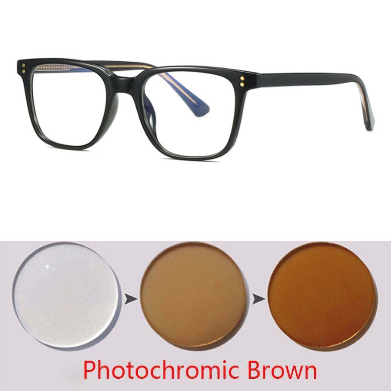 Square Rivets Photochromic Glasses Men Women Myopia Eyeglasses Students Short Sight Eyewear 0 -0.5 -1 -1.25 -1.5 -2.0 To -6
