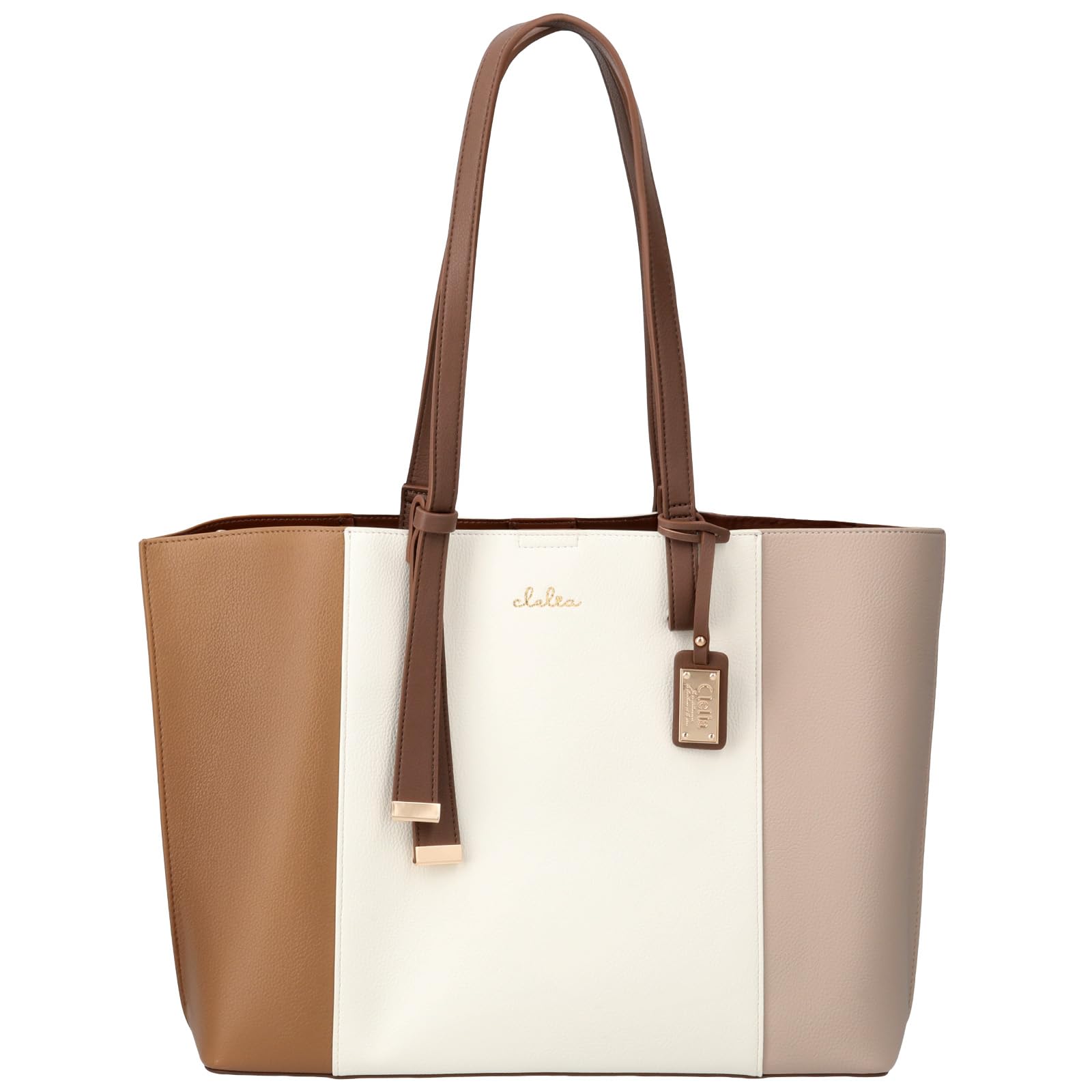 

CLELIA Women s Tricolor Tote Bag, Large Capacity, A4 Size, Lightweight, Self-Standing, 3-Tier Storage, Riberte Series [CL-22721] (Cafe au Lait)
