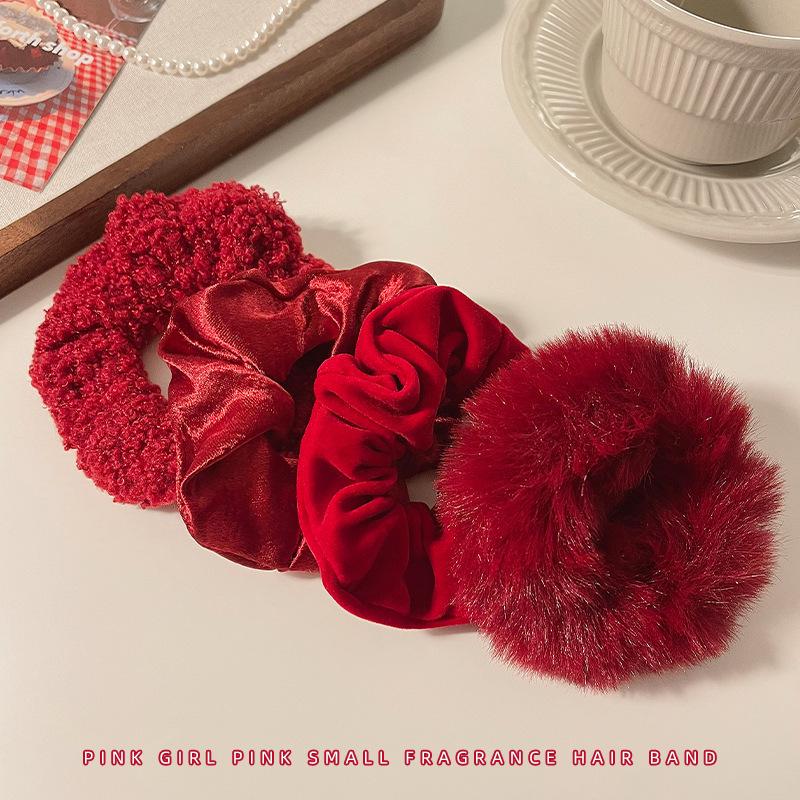 Red Series Plush Hair Scrunchie - Durable Elastic Band for Women's Hairstyles, Bun, and Ponytail - Christmas Hair Accessories.