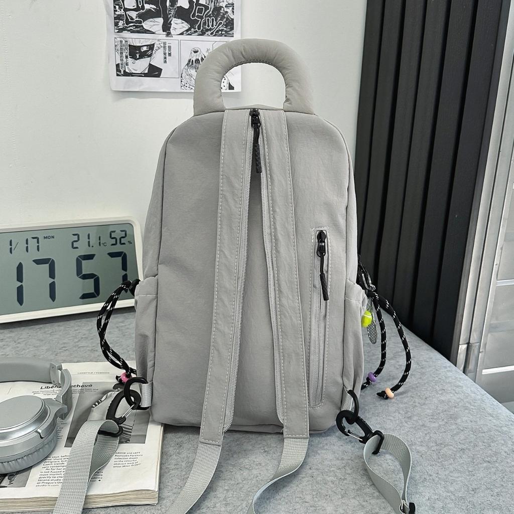 Schoolbag Small Backpack Men's and Women's Outdoor Lightweight Multipurpose Sports Riding Backpack Fashion Contrast Color Flat Casual Breast Bag