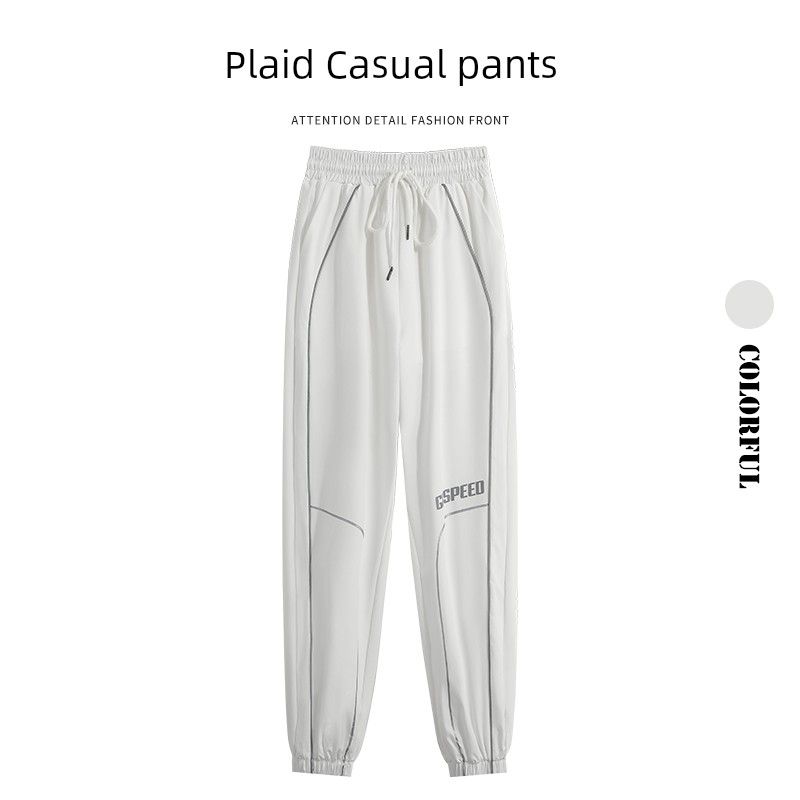 

Американские женские повседневные брюки больших размеров, быстросохнущие, летние, свободного кроя, зауженные, верхняя одежда, с высокой талией, драпирующиеся, эластичные, для тренировок White pants M