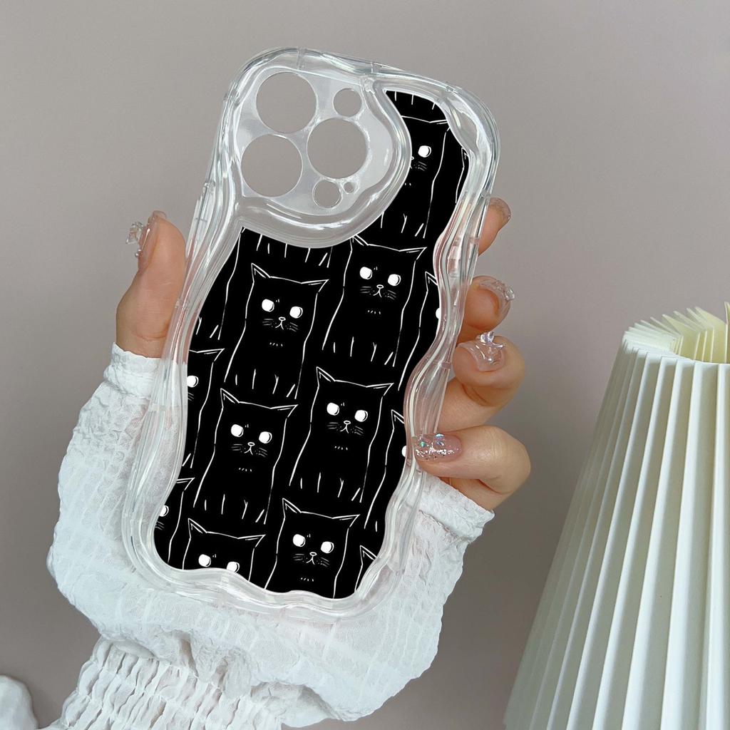 LZ7 Cartoon Cat Cute Clear Soft Wave Phone Cases for iPhone 15 13 Pro Max 12 Mini 14 8 Plus XS Max XR 6 Protection Back Cover