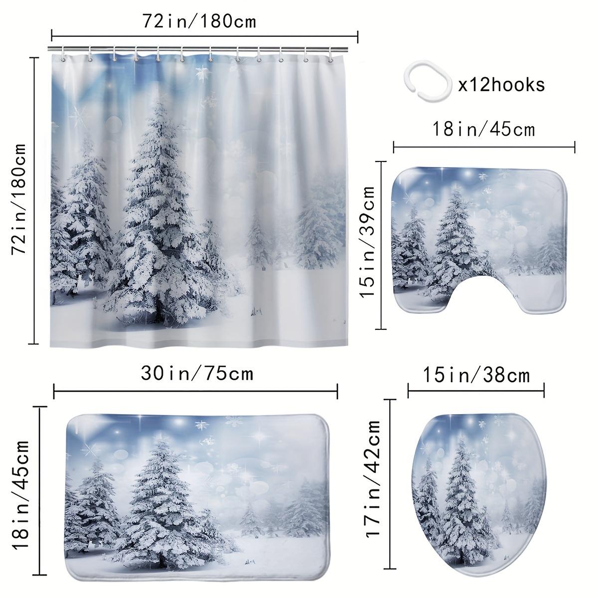 

4 шт., набор занавесок для душа «Зимний лес», декоративный набор для ванной комнаты, водонепроницаемый нескользящий ковер, чехол для унитаза, коврик для ванной, 12 крючков