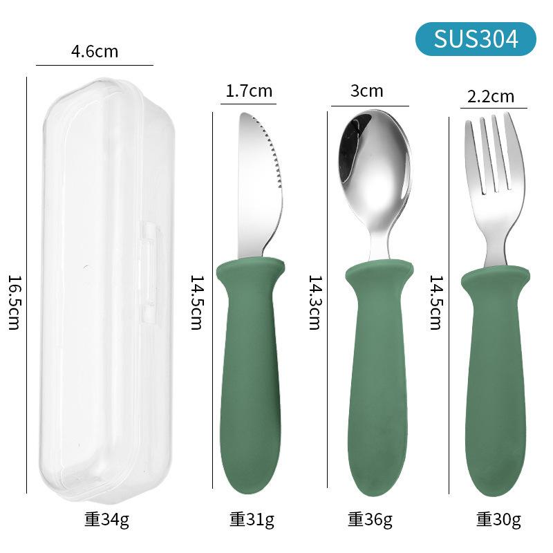 Silicone Handle 304 Stainless Steel Children's Knife, Fork and Spoon 3-piece Cutlery Children's Fork and Spoon Portable Tableware