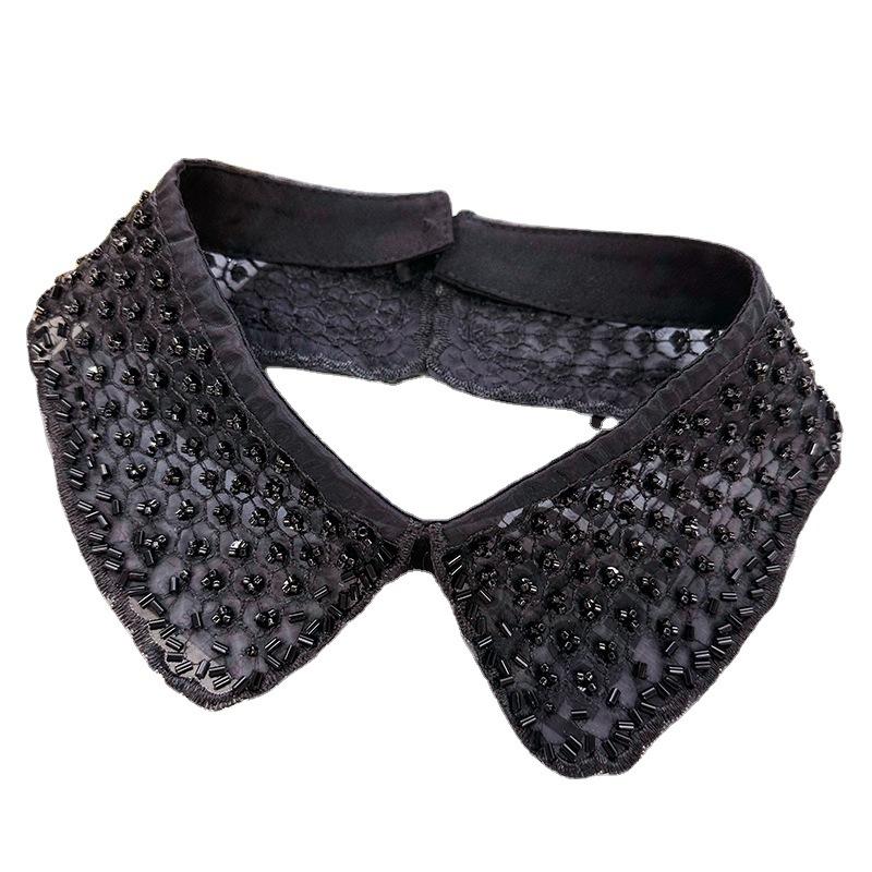 Eugen Garn Bestickter Schwarz-Weißer Falscher Kragen Spitzenkragen Hemdkragen Damen Vielseitiger Pullover Perlenbesetzter Dekorativer Kragen