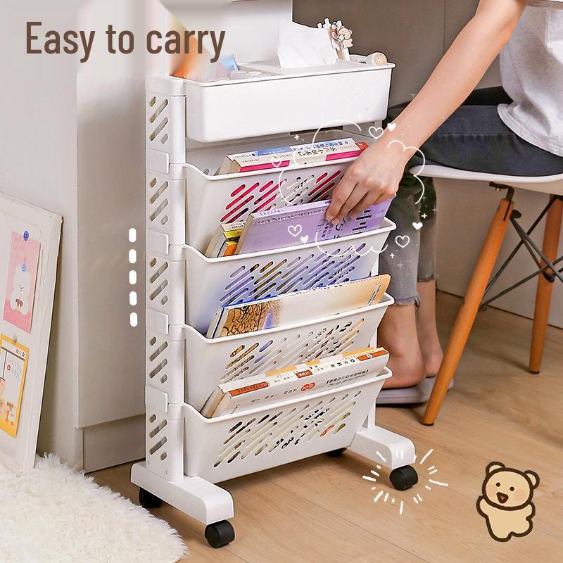 Rolling Bookshelf: Mobile Floor-standing Book Trolley with Bookends for Classroom or Desk-side Storage