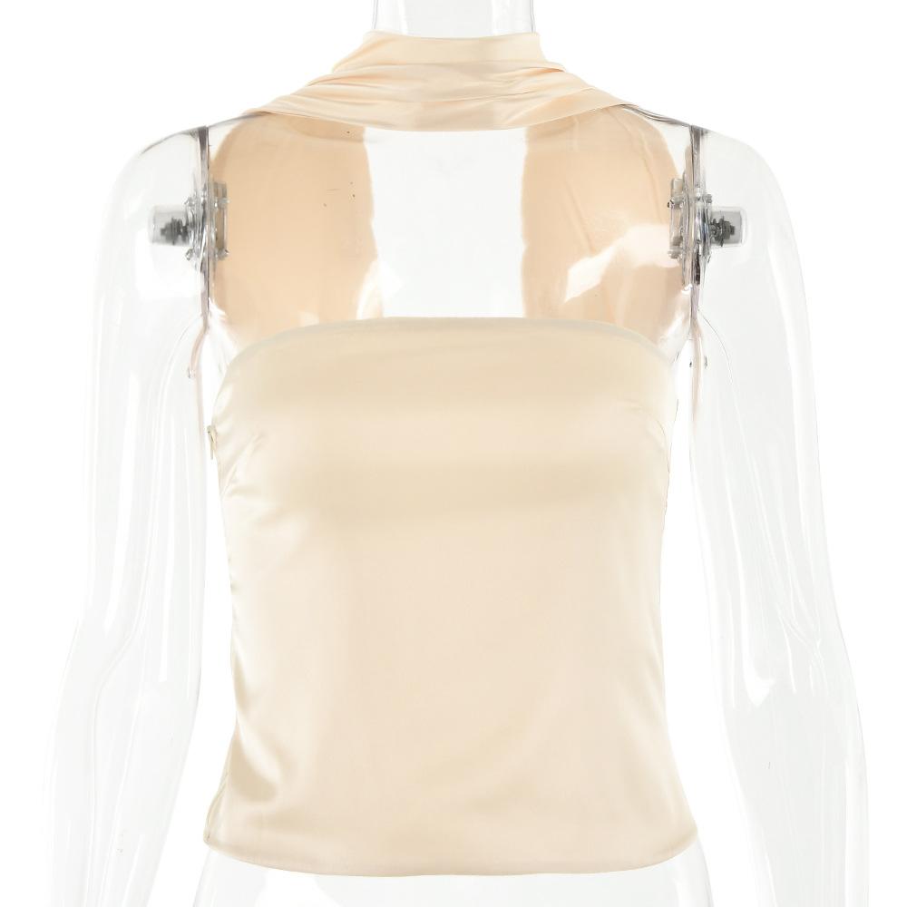 

Женский атласный топ с баской и глубоким вырезом, небольшой топ L абрикосовый