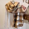 Retro black and white plaid imitation lamb wool scarf women's winter thickened warm plaid scarf fashion shawl dual-purpose