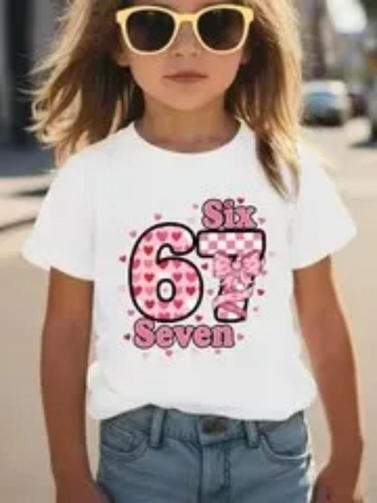 T-shirt Moda Estiva Bambina SIX SEVEN 67 Stampa Cartoni Animati Bambini Attuale Casual Hip Hop Manica Corta T-shirt Top