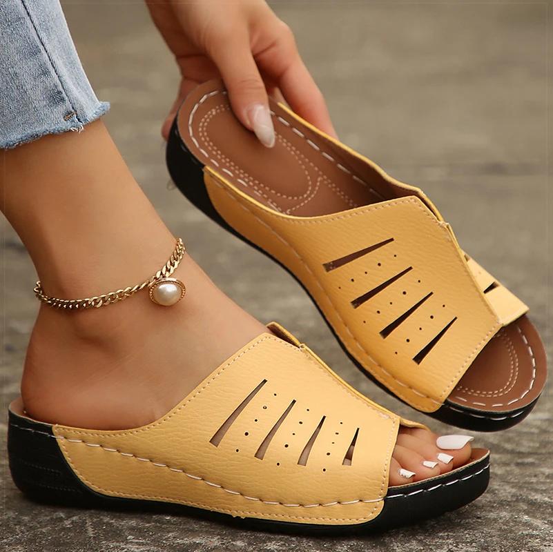 Dámské sandály s otevřenou špičkou na podpatku Letní klínkové boty Dámské sandály na podpatku 2024 Nové klínky Pantofle Dámská letní obuv