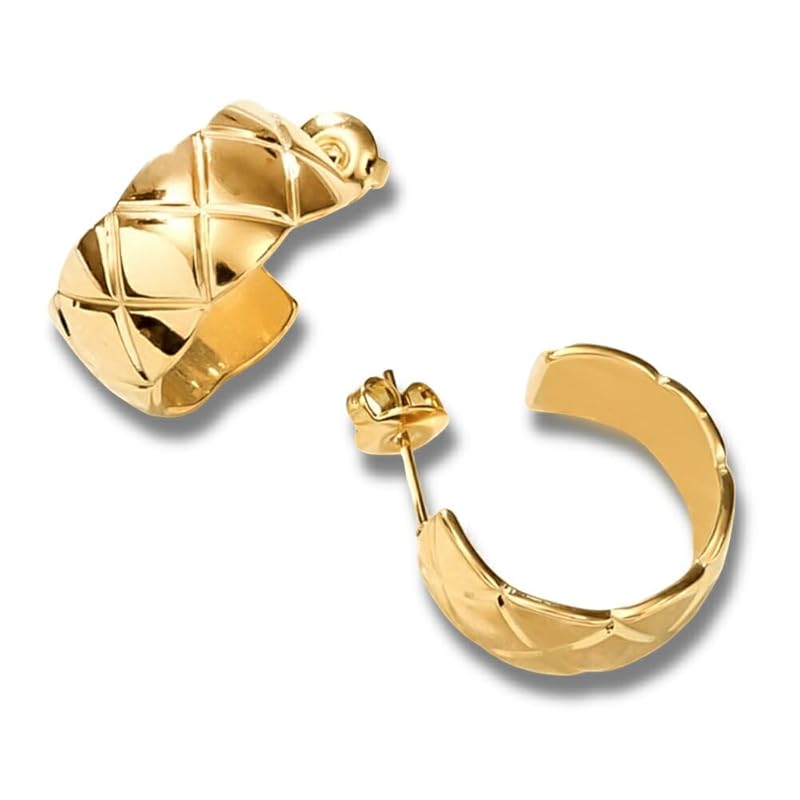 

[mico.lor] stainless earrings (187) quilting Thick 2 piece set ladies woman surgical stainless steel 316L Compatible with metal allergies gold golden