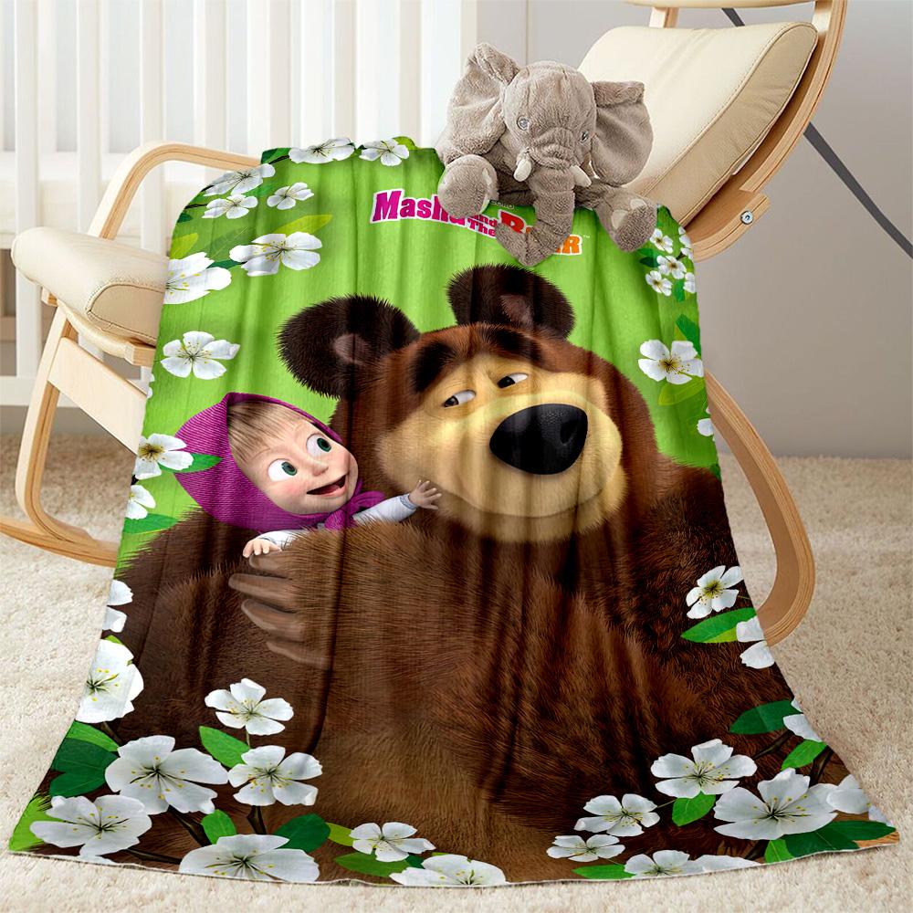 Masha Bear Blanket Durable Comfort Great for Picnics Bedding Seaside for All Seasons Stylish Decor Suitable for Gifting Relatives and Friends