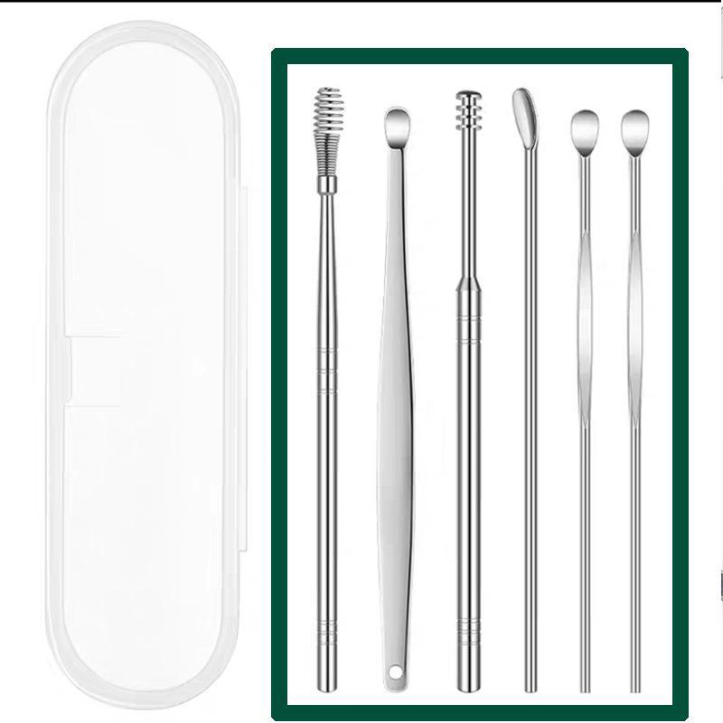 6-piece set of portable ear picks with keychain for adults, household use