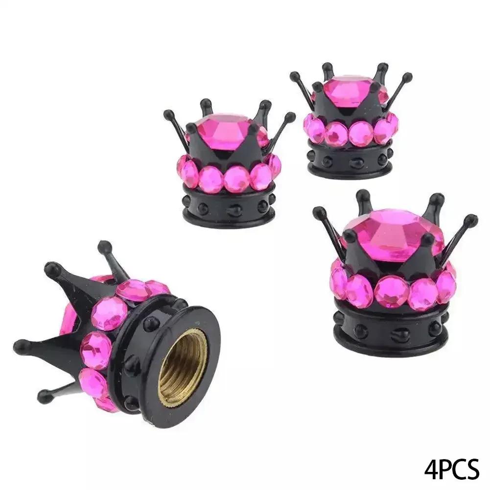 4PCS Car Wheel Tire Valve Caps Cover Crown Shape Bling Diamond Tyre Stem Dust Valve Caps Truck Car Motorcycle Bicycle Air Cover