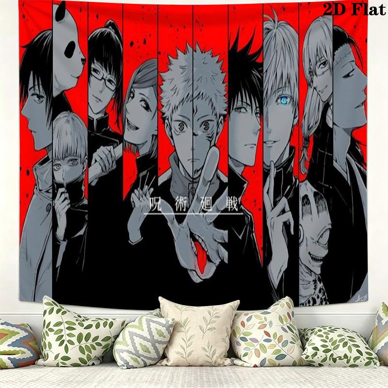 Anime Jujutsu Kaisen Wandteppich Ästhetischer Wandbehang Bedruckte Stoffdecke Dekorative Wandteppiche für Schlafzimmer Wohnzimmer Heimdekoration