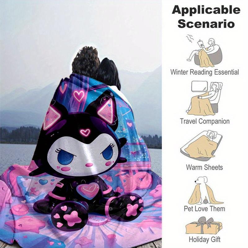 1pc. Cute Cat Neon Light Heart Print Blanket - Home Office Outdoor Gift for All Seasonsz041770