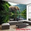 African Elephant Nature Tapestry Wildlife Reflection Lake Wall Hanging Animal Decor Bedroom Print