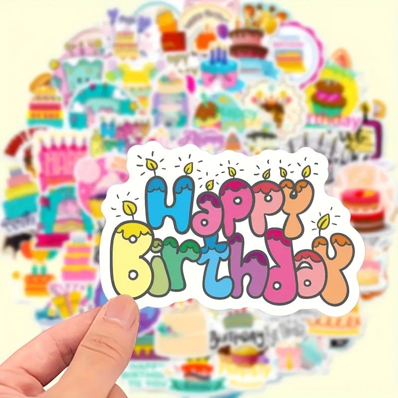 50pcs Birthday Stickers Colorful Assorted Cake Cupcake Party Hats Decorations Stickers DIY Laptop Water Bottle Fridge Decoration