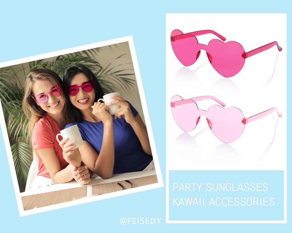 FEISEDY Rimless Sunglasses with UV Clear Set of B2826 Women's Protection, Heart-Shaped Design, Lenses, 2,