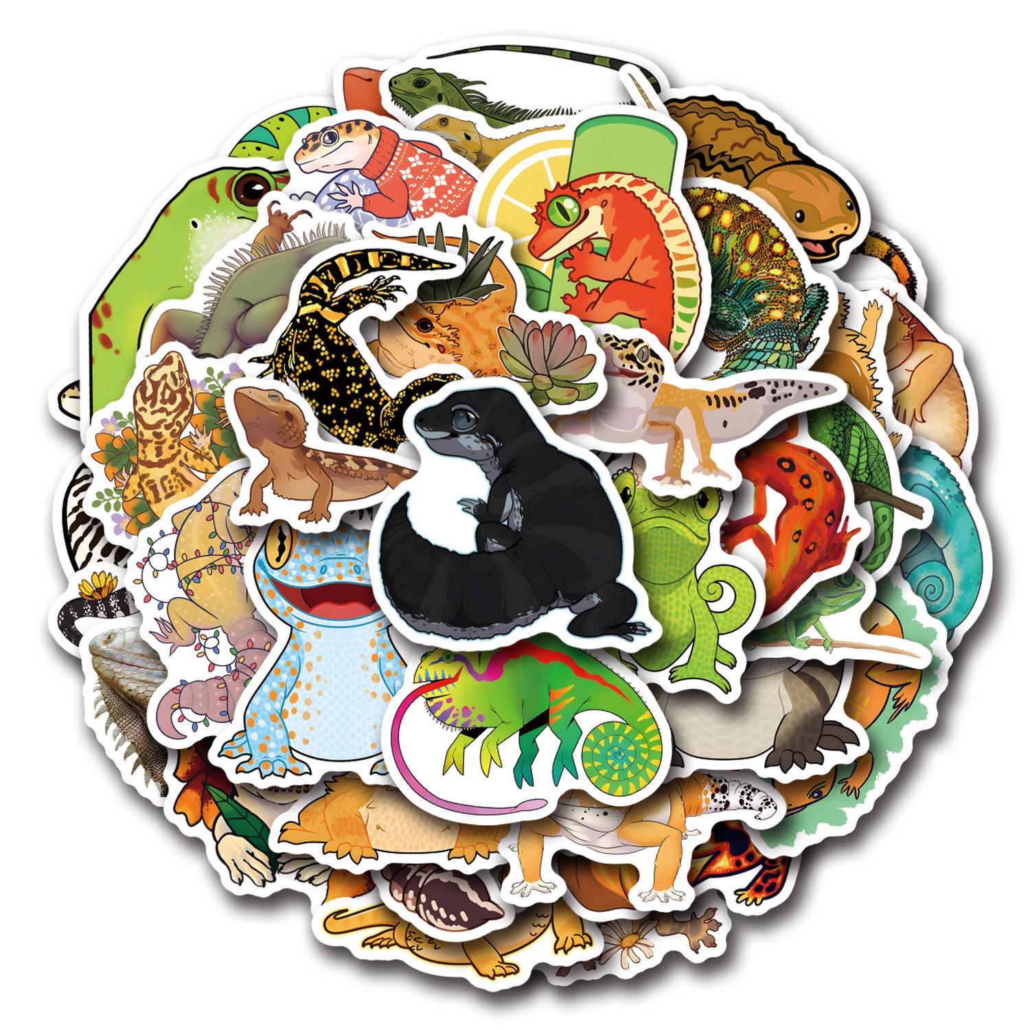 

55 Cartoon Lizard Graffiti Stickers for DIY Decor - Cute Decals for Water Bottles & Suitcases