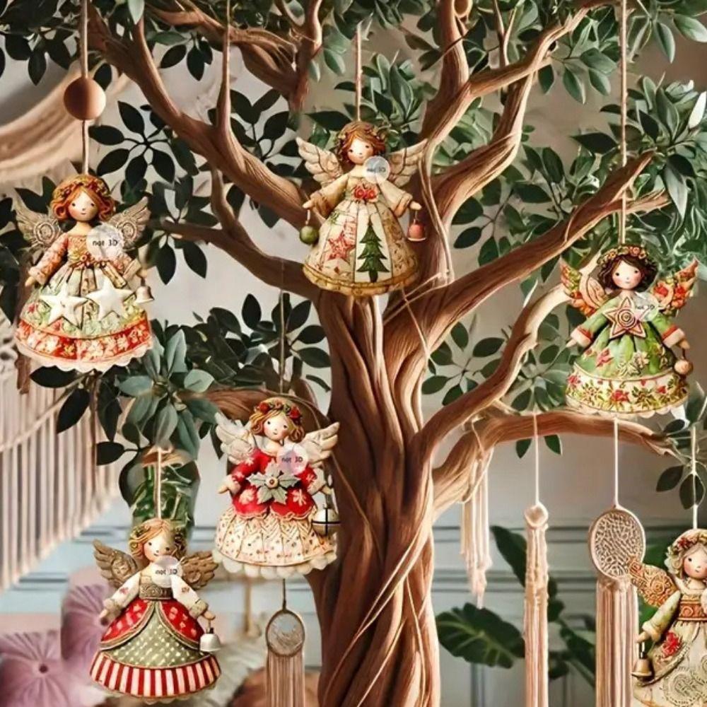 Vintage Christmas Angel Pendant Fantasy Cartoon Christmas Tree Ornaments DIY Crafts Wooden Angel Pendant Christmas Party