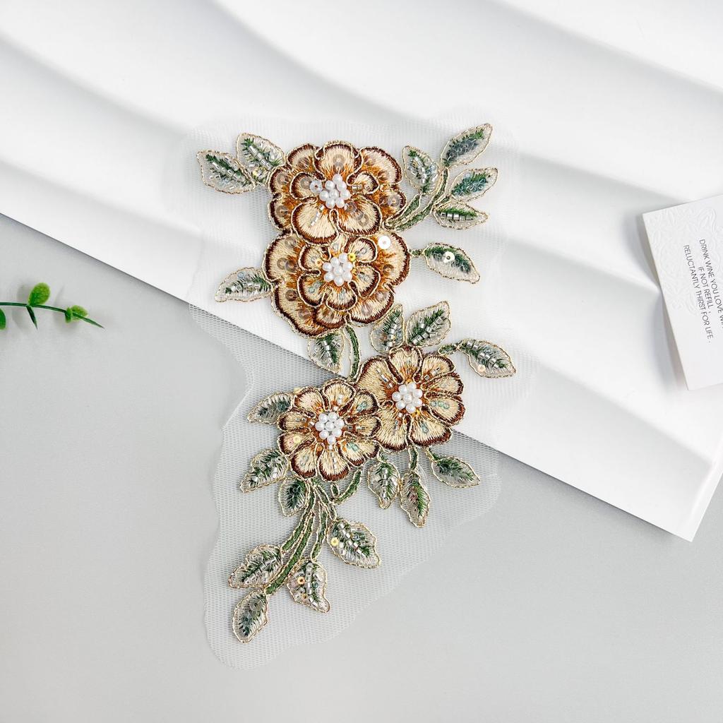 Color Bead Sequins Three-Dimensional Embroidery Flower Applique Clothing Cheongsam Hanfu Luggage Decoration Cloth Sticker Accessories