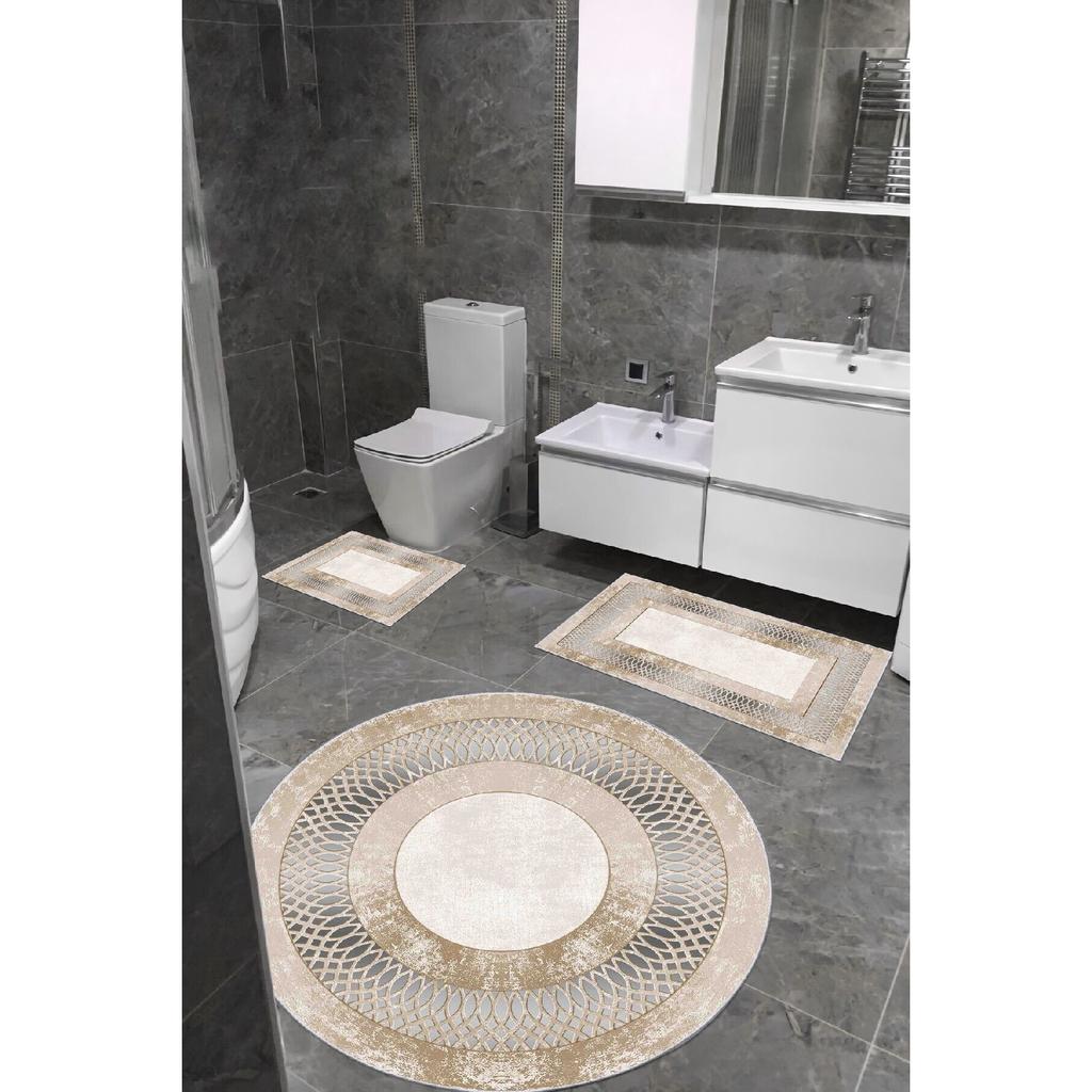 Wasserabsorbierende Badematte mit Schwammfüllung, dreifaches maschinenwaschbares Nerz-Grau-Badezimmer-Set