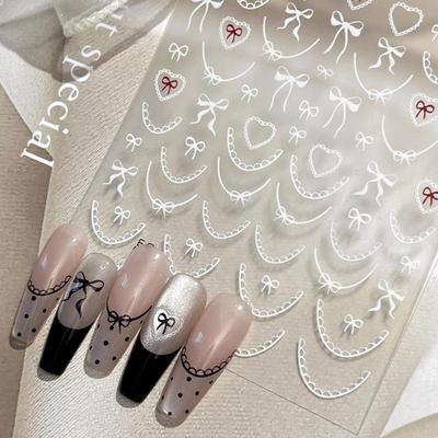 Autocollants pour Ongles Nœud Tricoté en Relief Cœur d'Amour Relief 3D Auto-adhésifs Décorations Nail Art Autocollants Accessoire