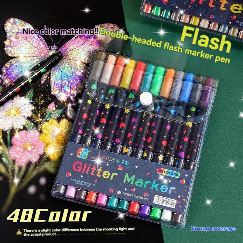 24/48/72/96 Colors Dual Brush Tip Glitter Art Markers Metallic Paint Marker Pens DIY Crafts Birthday Cards, Making Poster, Album