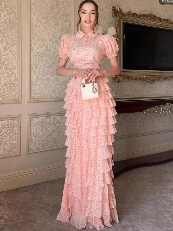 2025 Summer Pink French-Style Slimming Long Dress