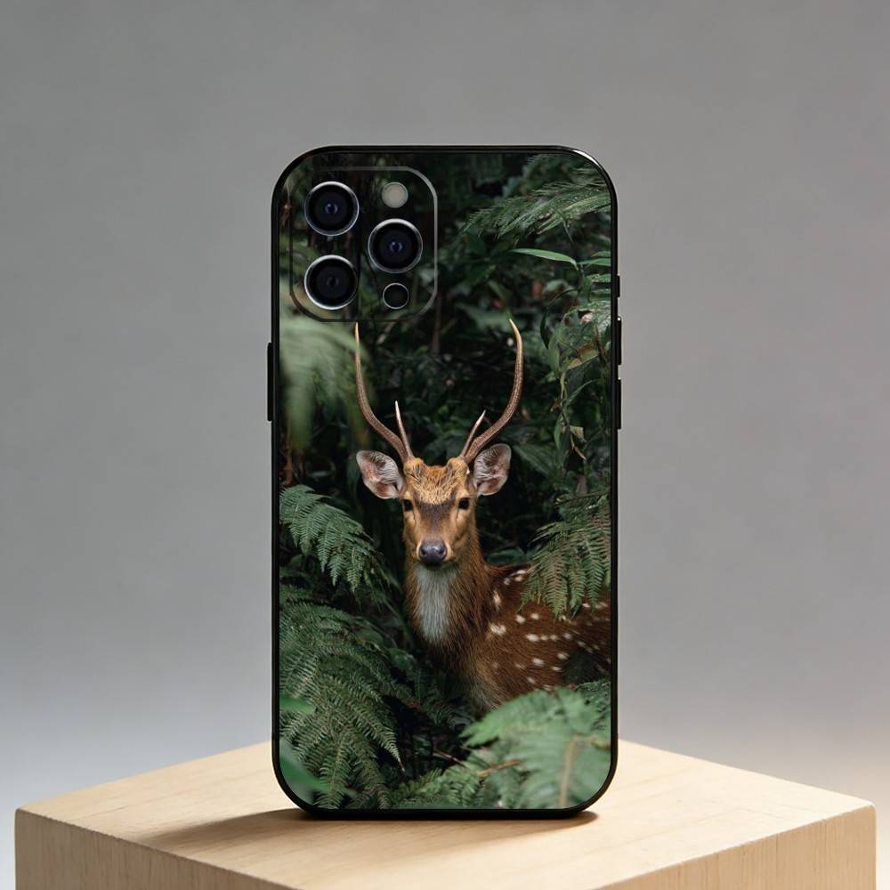 

Deer Printy Phone Case For iPhone17,16,15,14,13,12 Plus,Max Soft Silicone Black Cover iPhone14ProMax