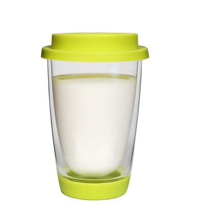 

350ML Creative Double Wall Heat-resistant Glass Coffee Mug+ Silicon Lid Set Mug Tumbler Lemon Tea Coffee Mugs and Cups 350ML зелёный