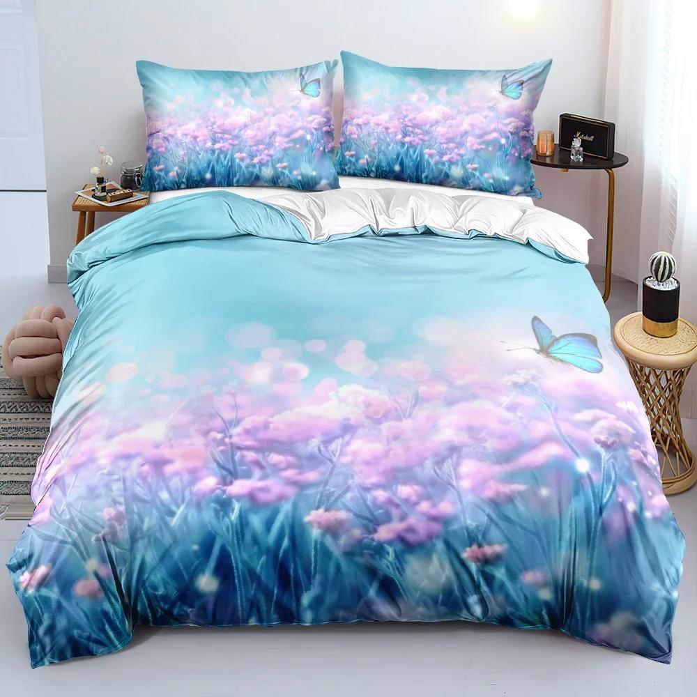 Classic Flower Blue Gold Comfortable Duvet Quilt Cover Pillowcase Bedding Set Children Bedroom Decoration Home Textile