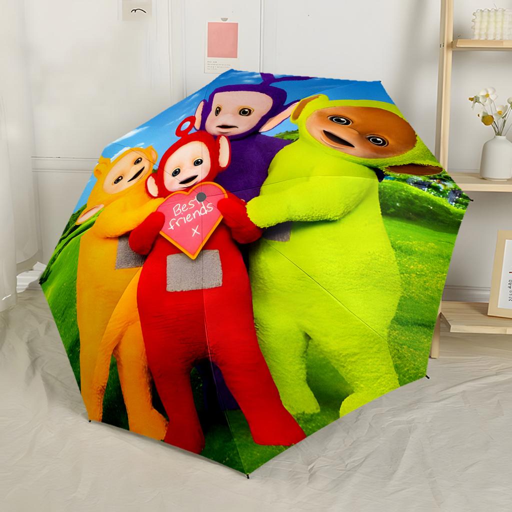 Teletubbies Friends Forever Portable Automatic Umbrella Compact 8-Rib Lightweight Durable Plastic & Iron All-Season Umbrella for Travel