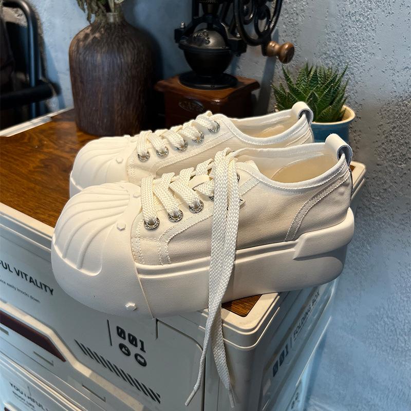 Foam Bottom Shell Head Little White Shoes Women's Summer New Thick Sole Heightening Breathable Sports Board Shoes Casual Women's Shoes