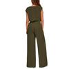 2026 Sleeveless V-neck Lace-up Women's Set: Cropped Wide-leg Pants for Spring/Summer Casual Fashion