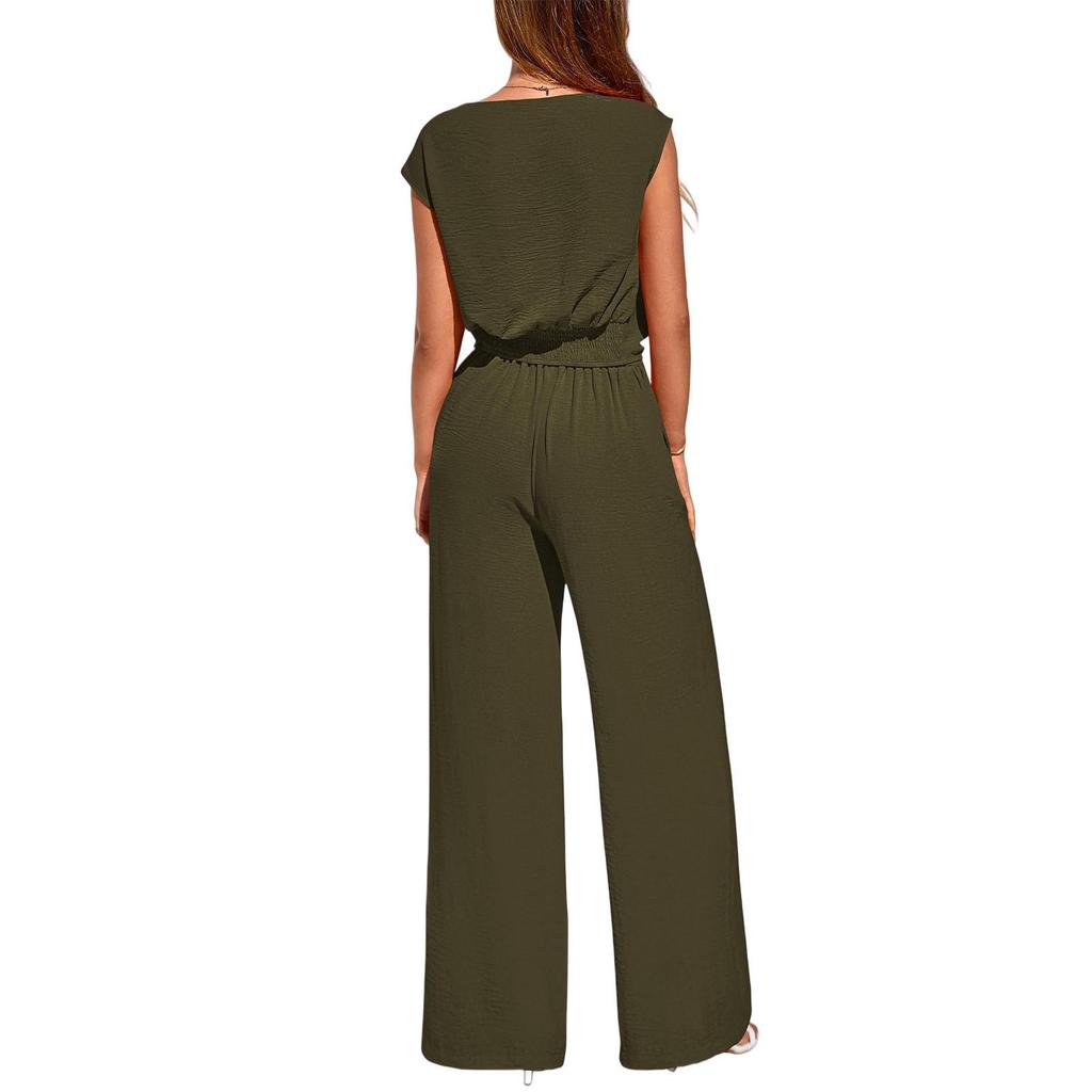 2026 Sleeveless V-neck Lace-up Women's Set: Cropped Wide-leg Pants for Spring/Summer Casual Fashion