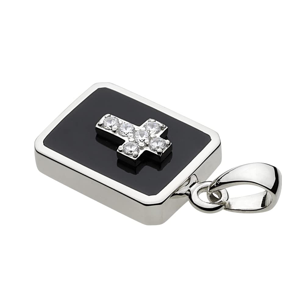 Figmart Cross Stone Pendant with Zirconia and Onyx [Silver Accessory] Fp0180