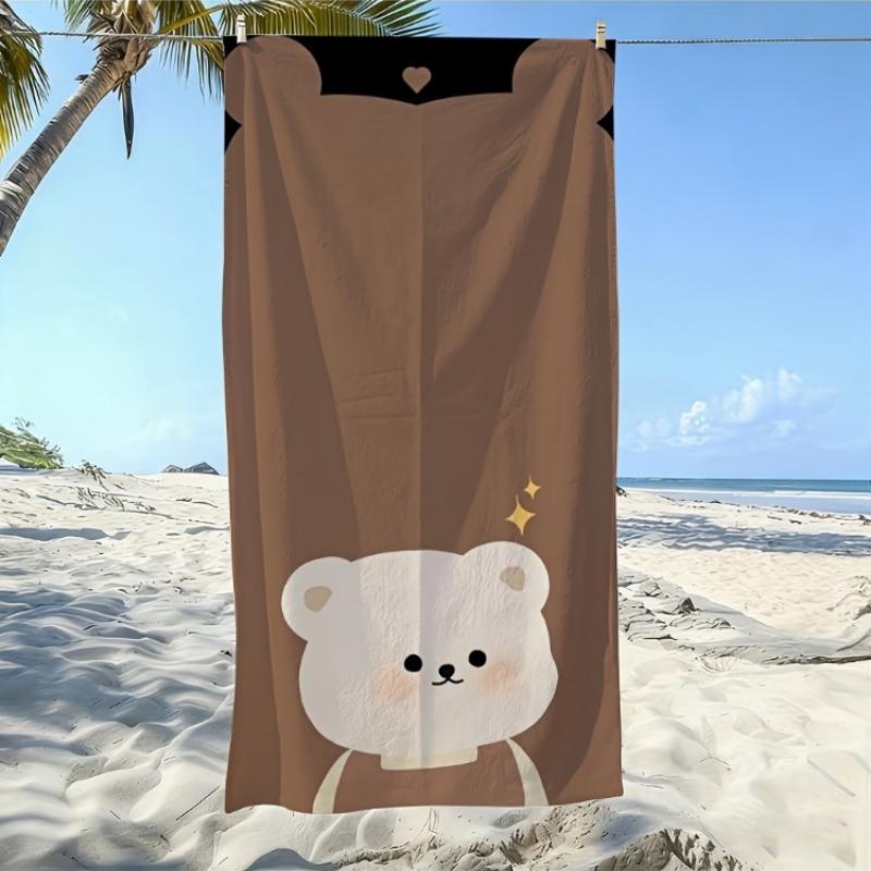 

2D Flat, 1pc, Cute Bear Wallpaper, Background Brown Warm and Soothing Beach Towel, Soft and Skin-friendly, Non-shedding, Easy to W40*H60(CM)