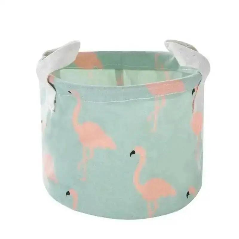 Household Fashion Cartoon Circular Cotton Linen Desktop Storage Box Sundry Storage Stationery Cosmetics Storage Basket Container