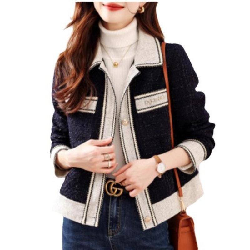 

Короткое пальто женское осеннее новое корейское исполнение, сочетающееся по цвету, короткая куртка Xiaoxiangfeng 2XL