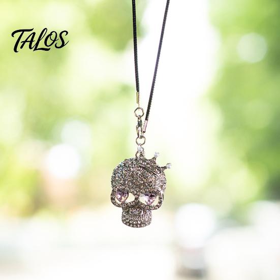 Halloween Auto Ornament Bling Skull Car Hanging Accessories, Rhinestone Head Rear Metal Charm View Mirror Charm, Gothic for Interior Decoration