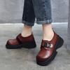 Johnature Dicke Sohlen-Pumps, leicht, echtes Leder, vielseitige Retro-Damen-Plateauschuhe mit runder Zehenpartie
