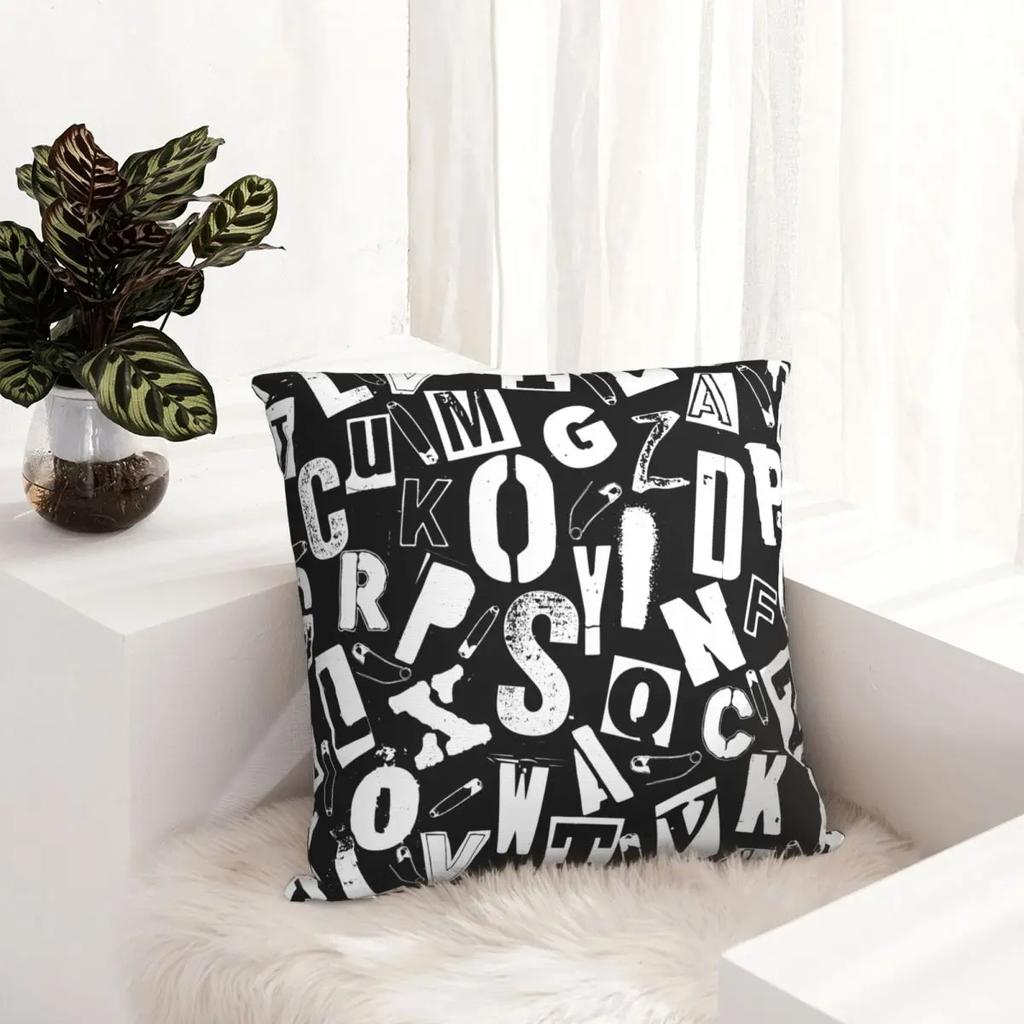 Punk Grunge Alphabet Pattern Pillowcase Polyester Cushion Cover Gift Throw Pillow Case Cover Home Square