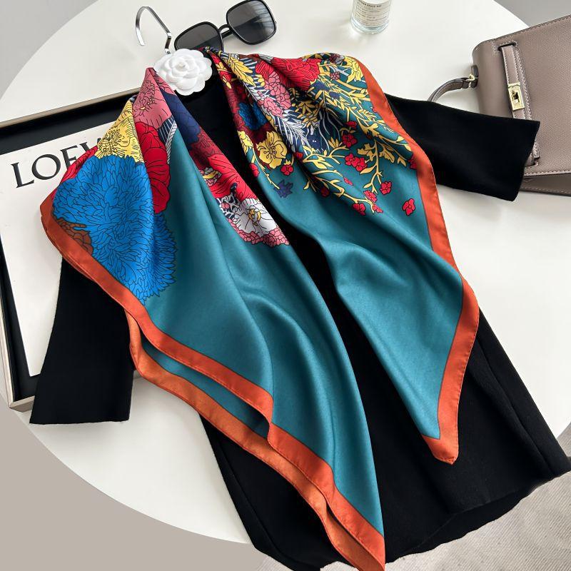 Letra Estampada Seda Imitada de Alta Qualidade Lenço de Seda Twill Decorativo Feminino