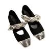 Damskie płaskie buty z kokardą o szerokiej tęgości, Mary Janes w stylu color blocking, wsuwane, codzienne mokasyny damskie w stylu tweedowym