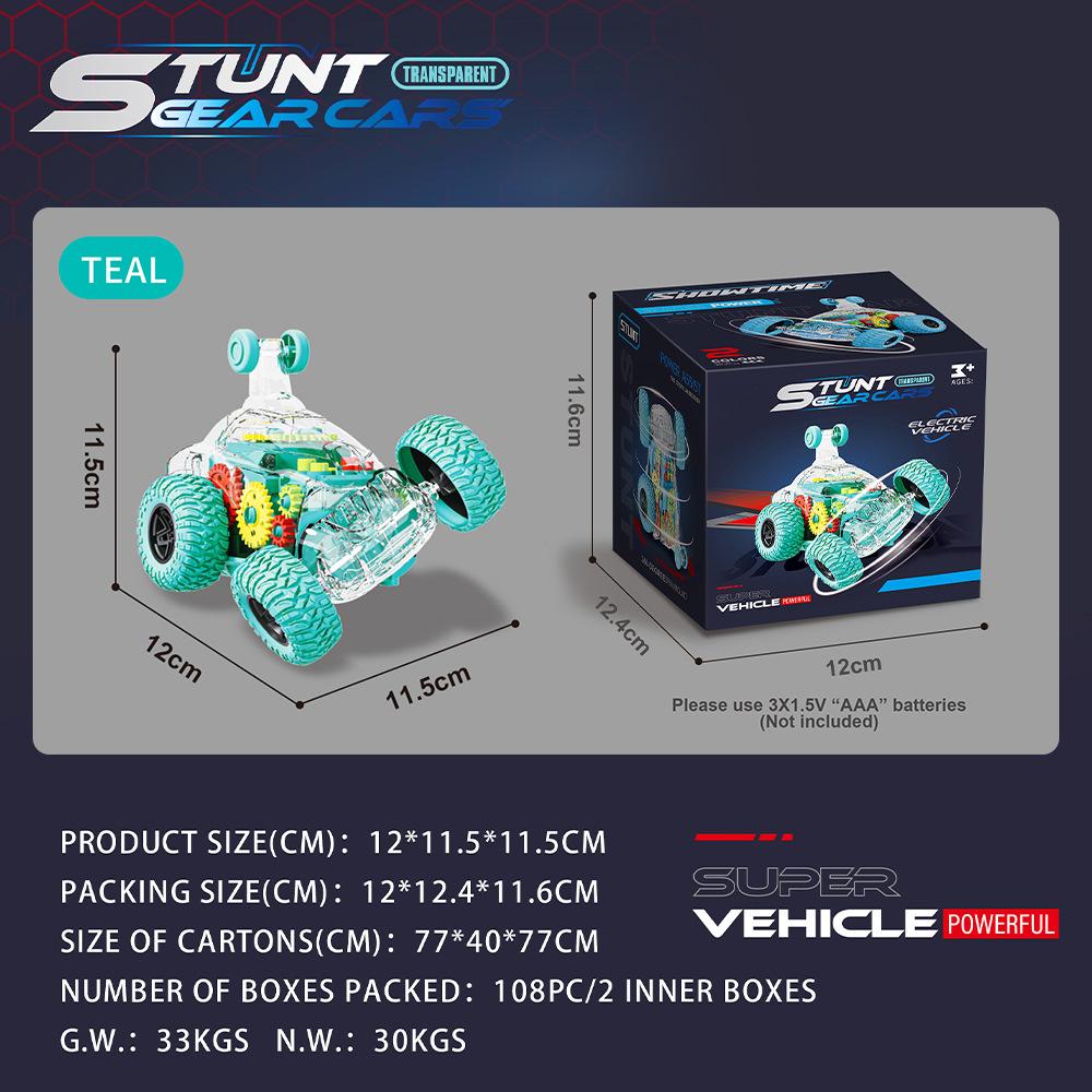 

Игрушечный самосвал с зубчатым колесом, электрический прозрачный универсальный автомобиль, внедорожник с переворачивающимся трюком зелёный