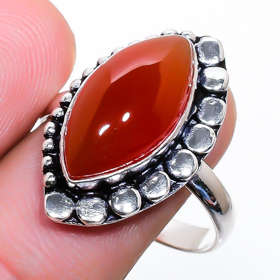 Carnelian Gemstone Handmade 925 Sterling Silver Jewelry Ring Size 9.5