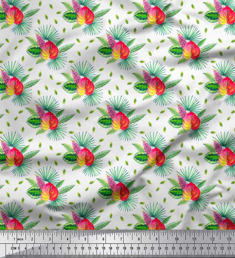 

Тканина Soimoi Японія Креп Сатин Листя Тропічний Принт Швейна Тканина метр 42 дюйма 42 Inch Wide - Poly Crepe білий