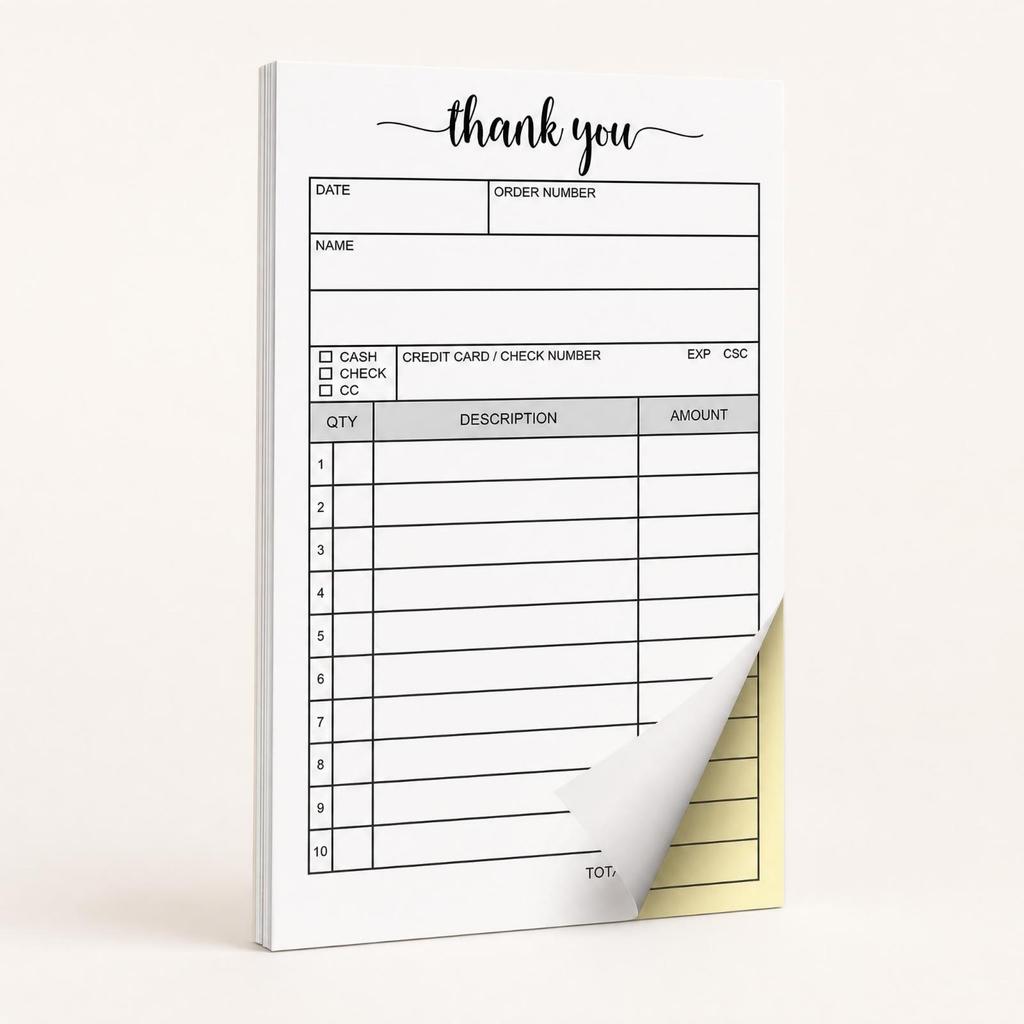 Carbonless Receipt Pad White and Yellow Order Form Chipboard Backing 2Part Book